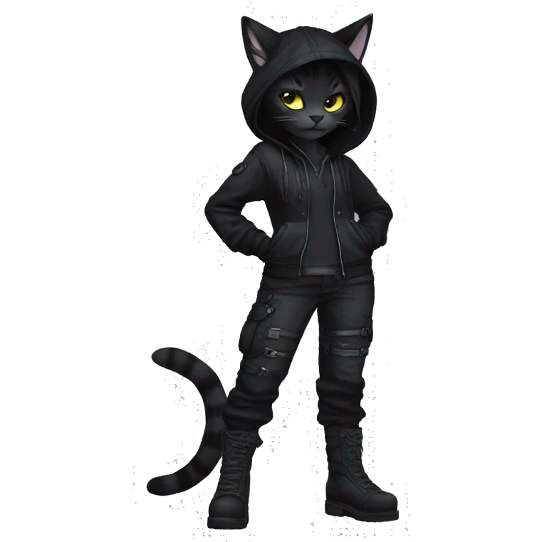 Edgy Shy Anthro cool pretty dark cat-fursona techwear emoji