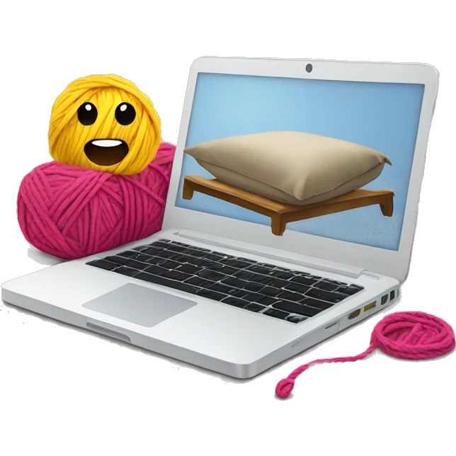 Laptop on a bed and yarn emoji