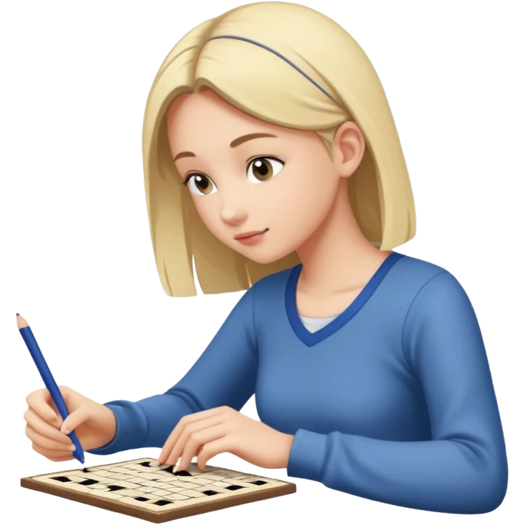 Girl Sudoku Problem-Solving on the new paper, side view. emoji