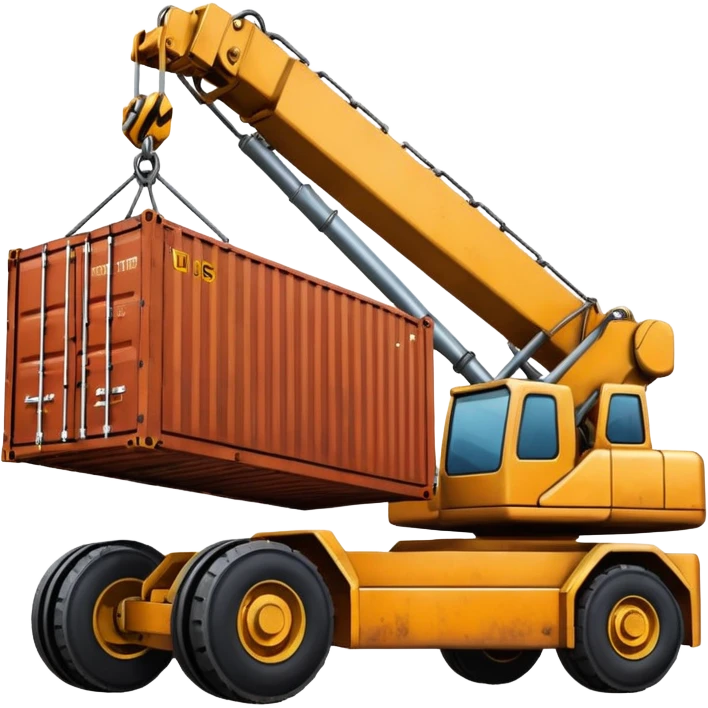 Container being lifted by a large machine, import. emoji