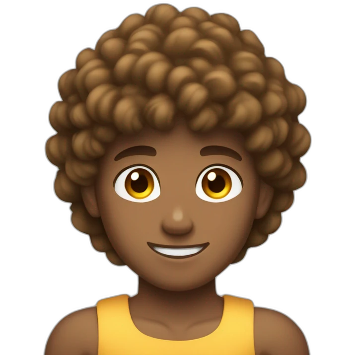 Muscle teen, brown curly hair, flexing  emoji