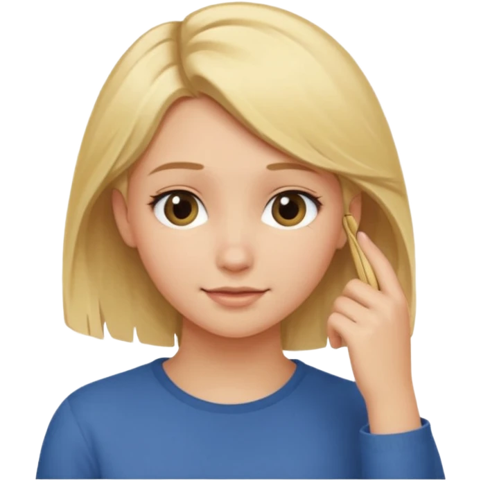 blonde girl tucking her hair behind her ear, slightly looking down, soft smile  emoji
