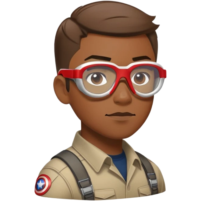 sam wilson with short hair, side-whiskers, and wear red-white safety glasses from  from captain america: civil war emoji