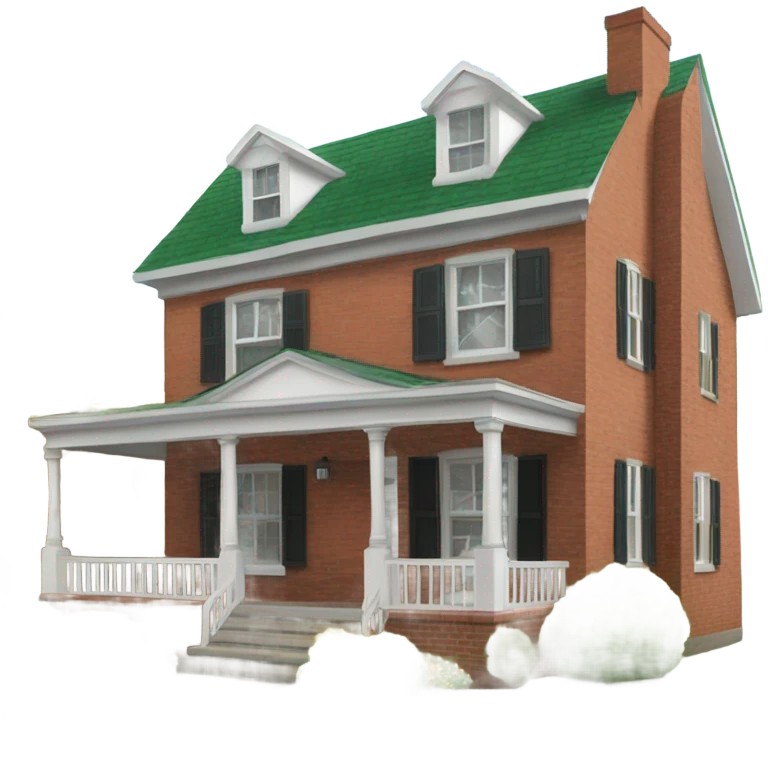 Brick colonial house with front porch green bushes emoji