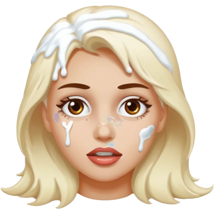 white icing on woman just on the mouth and eye area more splattered not in the hair emoji