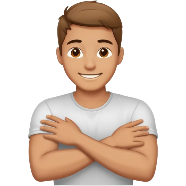 guy with crossed arms and hands on neck smiling  emoji