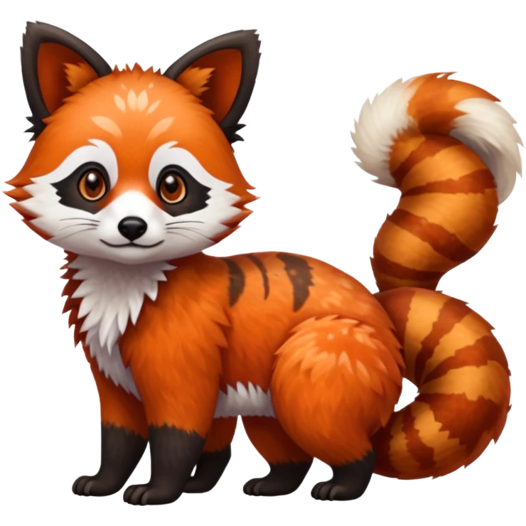 Black-eared Realistic patterned speckled flurry scaly 4-legged quadrupedal Red-Panda-Munchkin-Kitten-Lemur-Raccoon-Dog-Red-Fox-animal-fusion-hybrid, Full body emoji