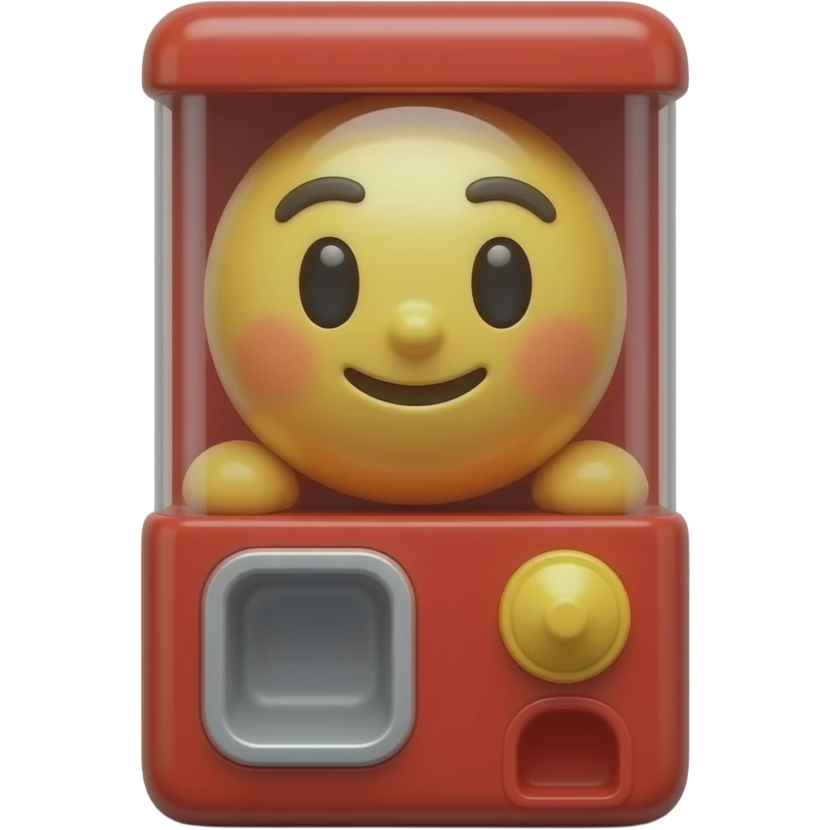 3D iOS emoji-style gashapon red machine, glossy plastic, no smile, 😐,  minimal, front view, centered, soft lighting, light gray background emoji