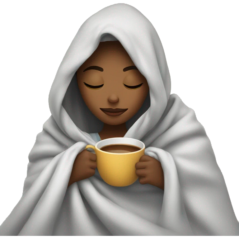 girl inside a blanket sipping coffee eyes closed emoji