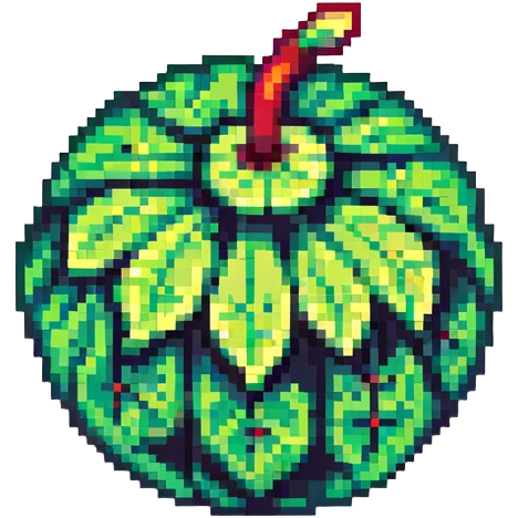 Green digital bomb animation frame 2, round bomb body with green highlights, shorter leaf-shaped fuse at top, small green glow, nature-inspired design, pixel art style emoji