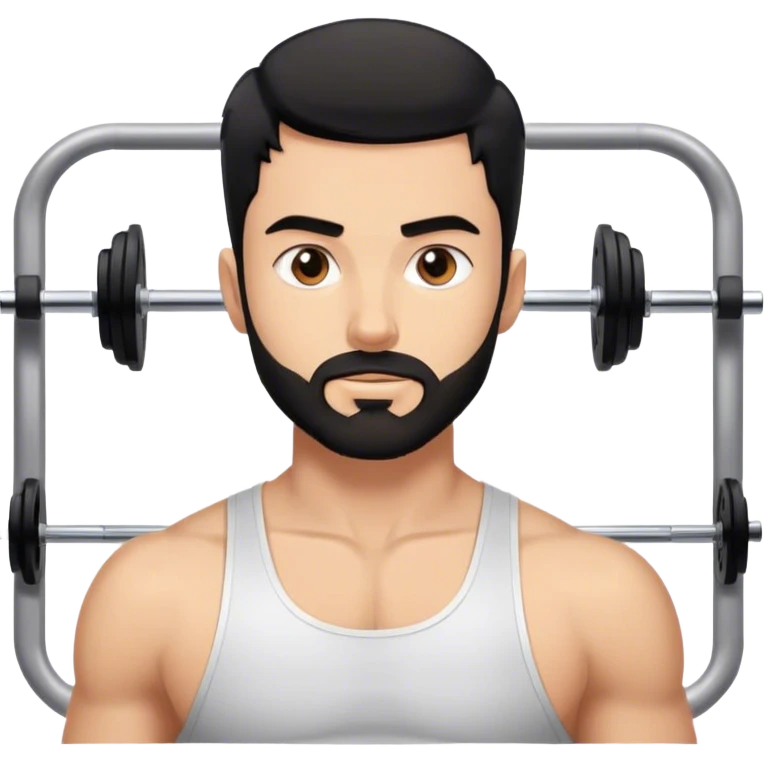 young white man with black short beard and short black hair in the gym emoji