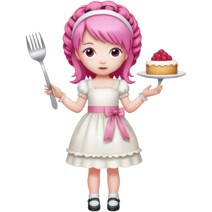 Isolated detaile illustration incredibly raspberry torte doll figurine full body with pink hair and a raspberry hairband emoji