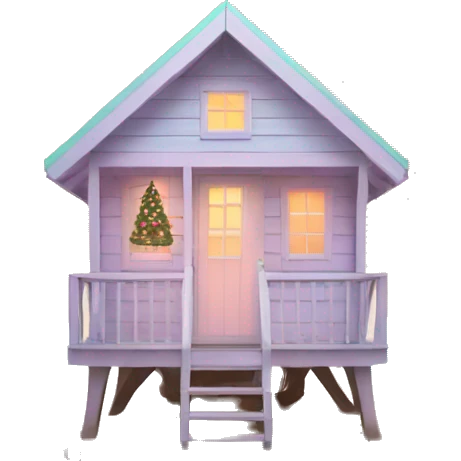 Pastel aesthetic beach hut with Christmas tree emoji