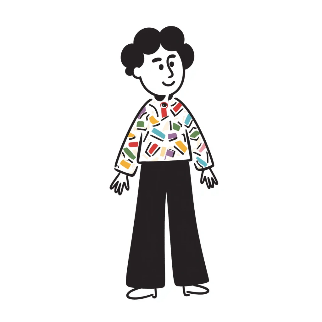 hand-drawn doodle of a person with colorful clothes emoji