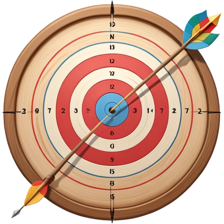 A bow and arrow with the arrow perfectly positioned for release. The background features a target with concentric rings, emphasizing precision, skill, and focus in archery. The scene radiates concentration and the grace of the sport. emoji