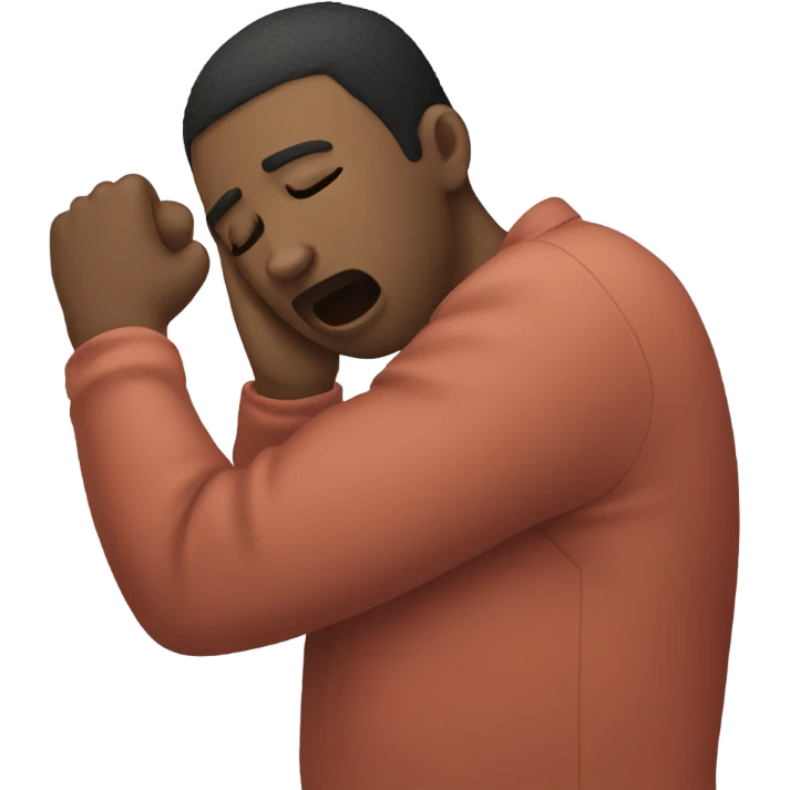 man putting his face into his elbow like he’s covering a sneeze emoji