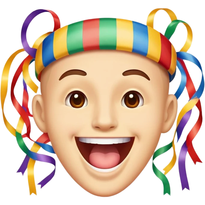 face with open mouth, smiling, surrounded by parade streamers emoji