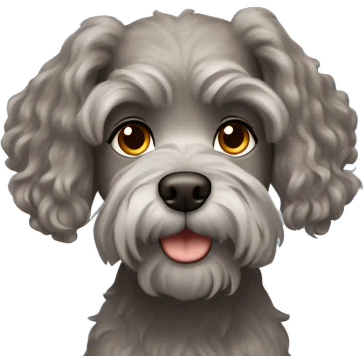 redhead girl with wavy hair and brown eyes with a little grey schnauzer  emoji