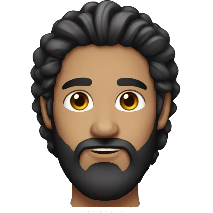 Man with long black hair, brown eyes and long black beard, neck tattoos  emoji