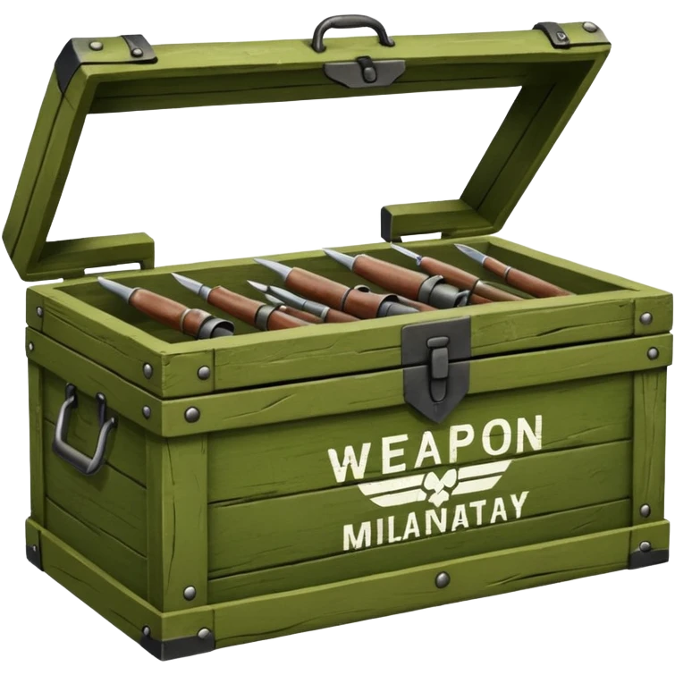 green military wooden box with with an inscription weapon emoji