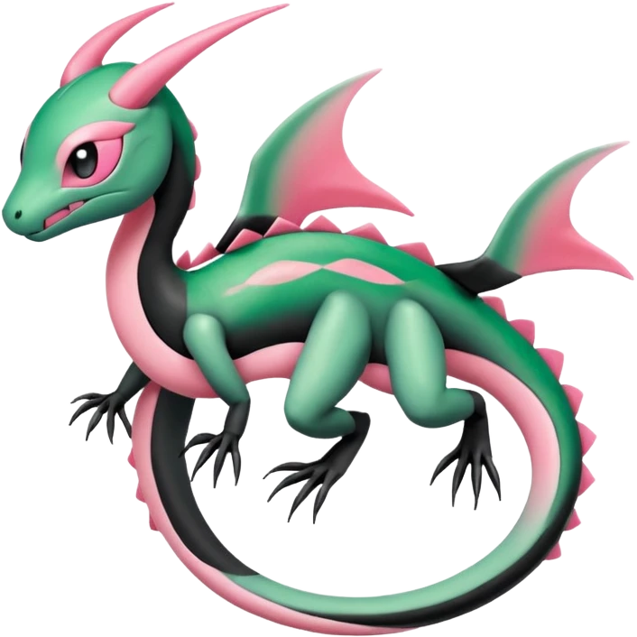 Pink-black-white-gradients Meloetta-Rayquaza-Salandit-Pokémon-Fakémon-creature-fusion-hybrid emoji