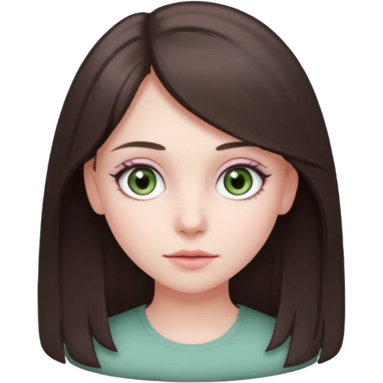 girl with medium-long dark ashy brown hair, gray-green eyes, pinkish-pale skin emoji