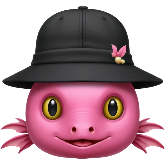 black bird wearing an axolotl hat emoji