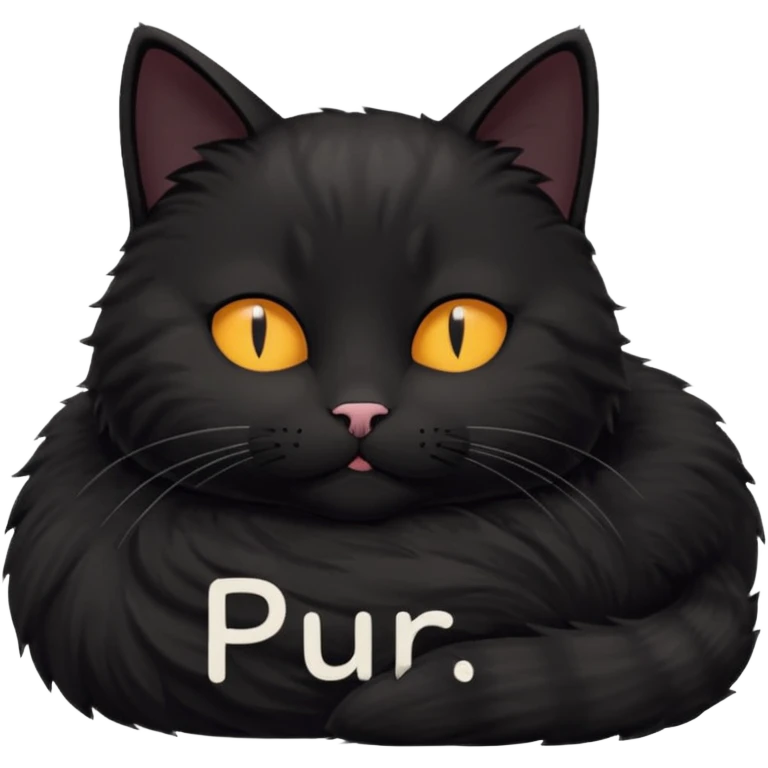 Black cat laying down with eyes closed and the word 'purr' above its head emoji