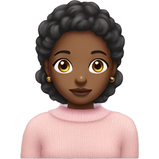Black girl wearing baby pink sweater with hazel eyes emoji