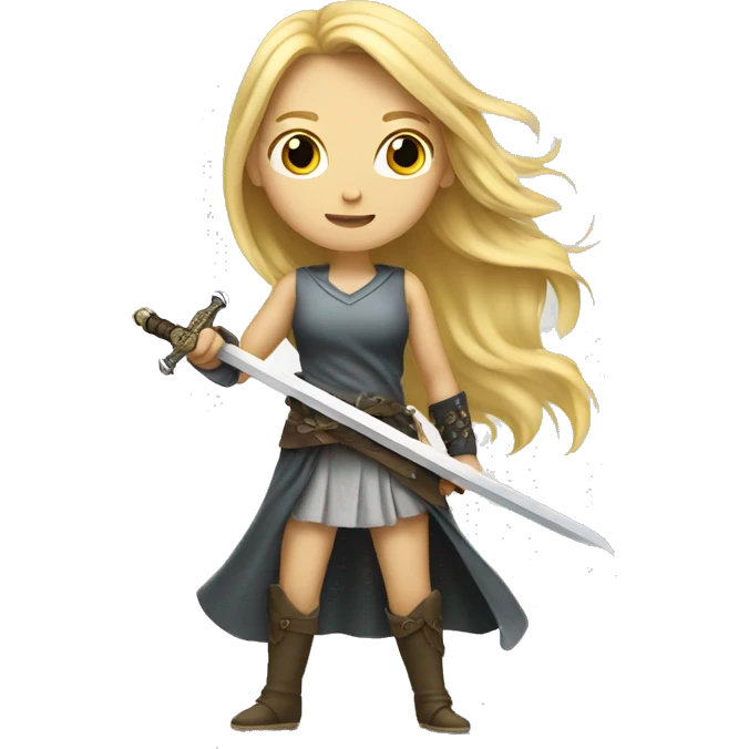 Long blonde hair girl with sword stood  emoji