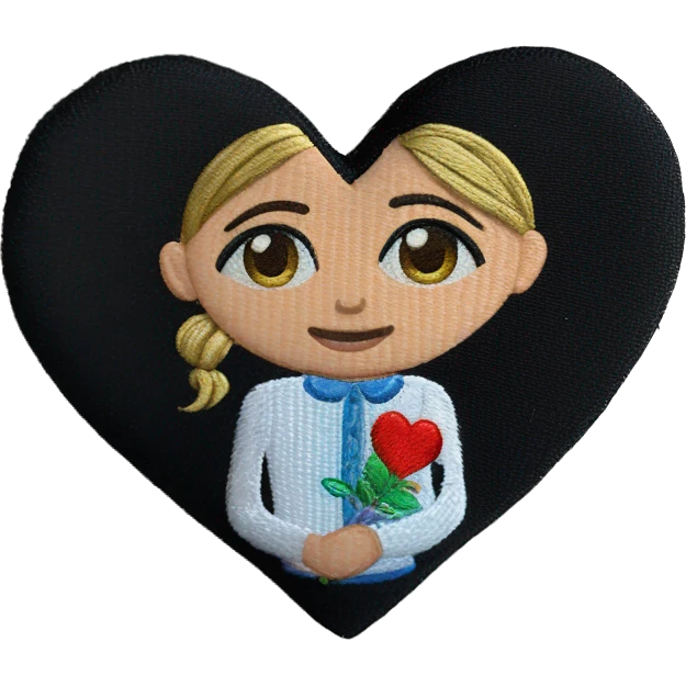 A Ukrainian teacher in an embroidered shirt holds a heart in her hands emoji
