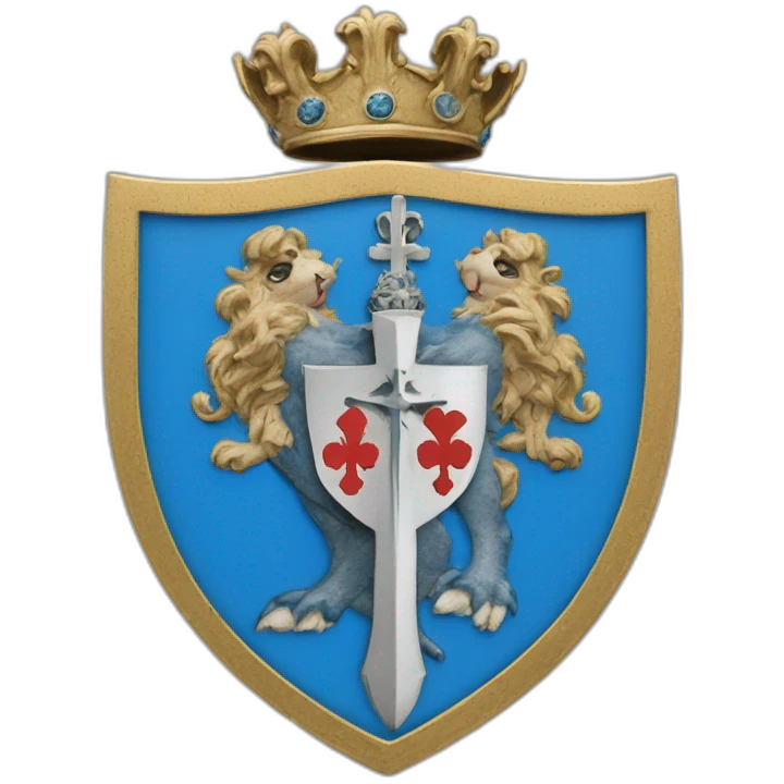 Coats of arms blue with horseshoe argent, heels to base, surmounted of a cross emoji