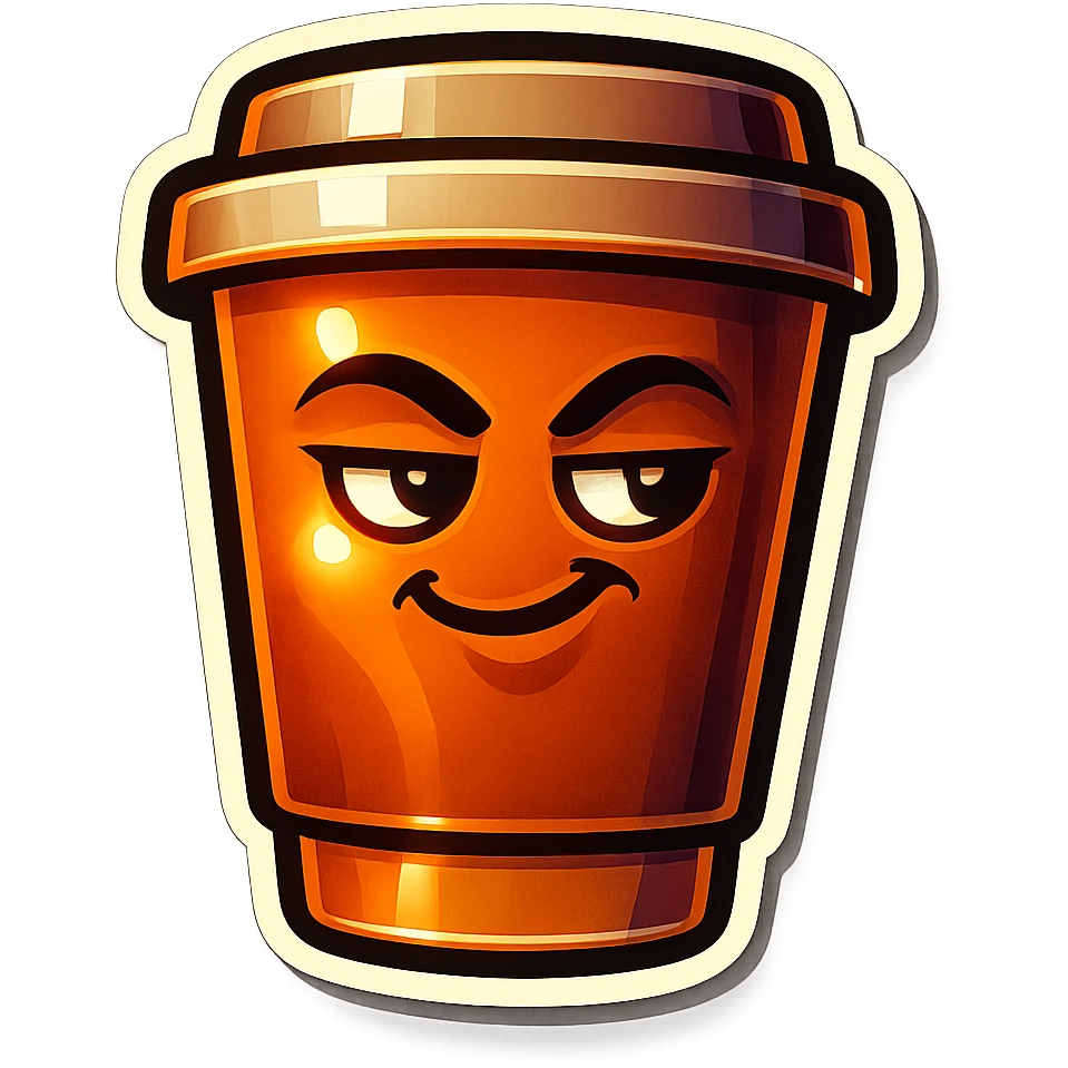 Tall coffee cup, dramatic, cassanova smirk emoji
