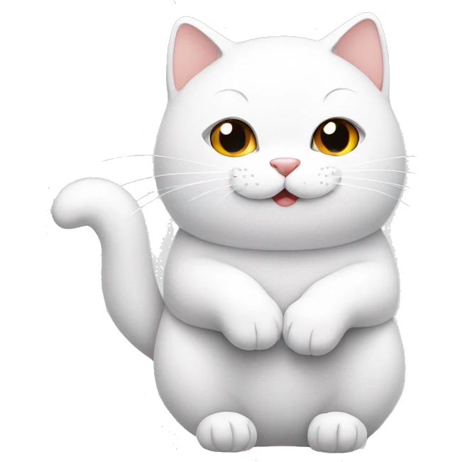 cute white minimalistic cat warms its paws, in sticker style emoji