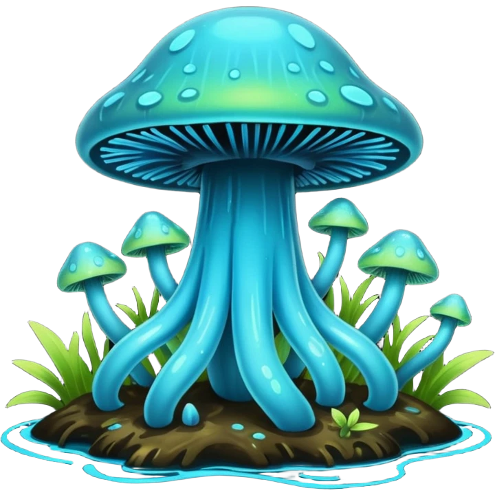 Black and cyan and blue and neon green bioluminescent shiny glowing ET gooey shroomy plenty icky sticky muddy swampy spore flower ecosystem environment  emoji