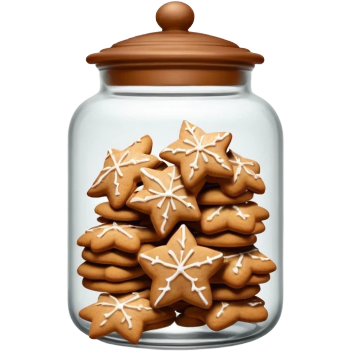 Realistic glass cookie jar with brown lid full of ginger stars cookies emoji