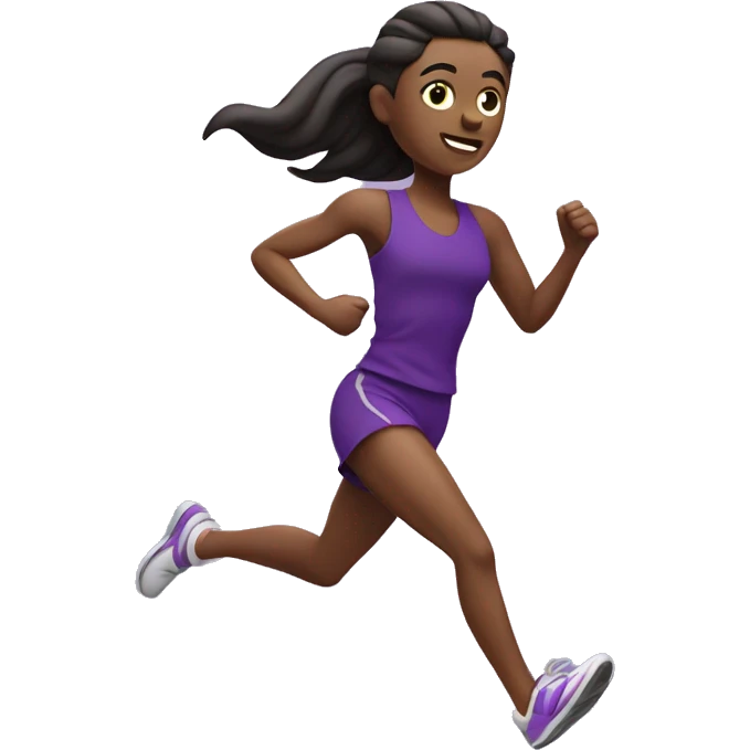 Runner emoji in purple sportswear, mid-stride, energetic and determined expression. emoji