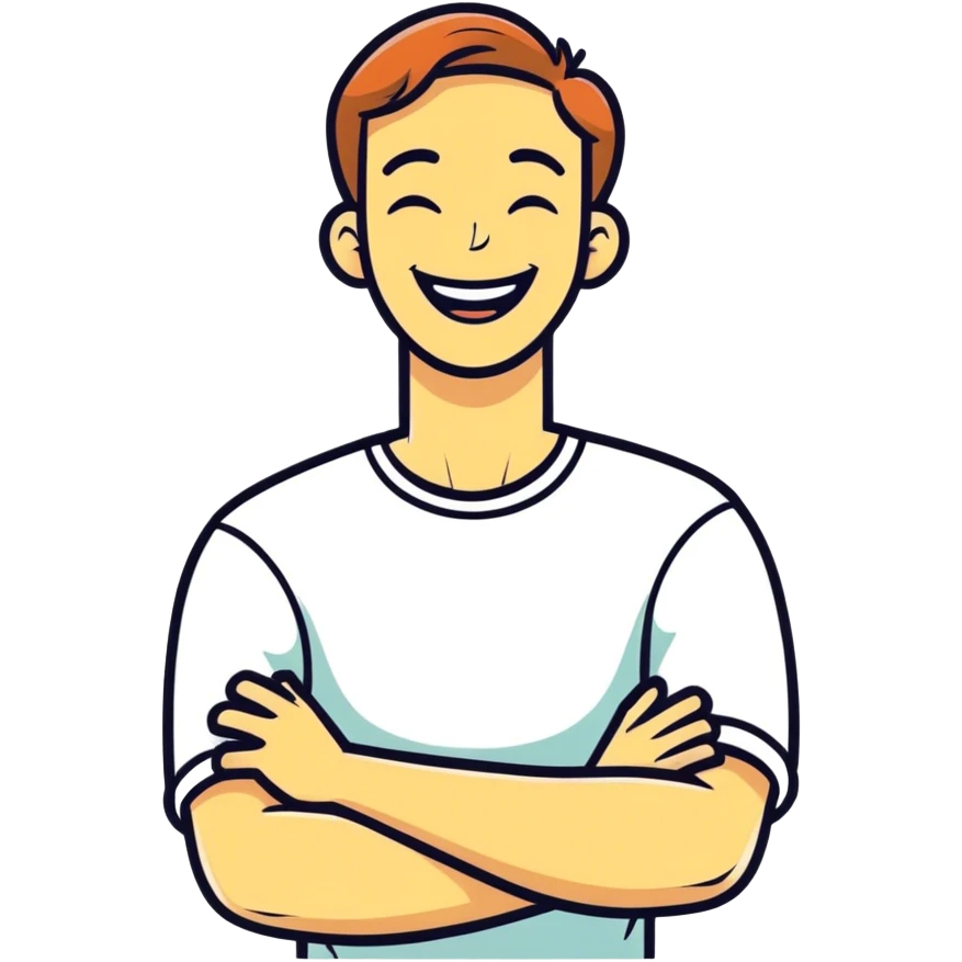 Arms crossed holding neck laughing guy emoji