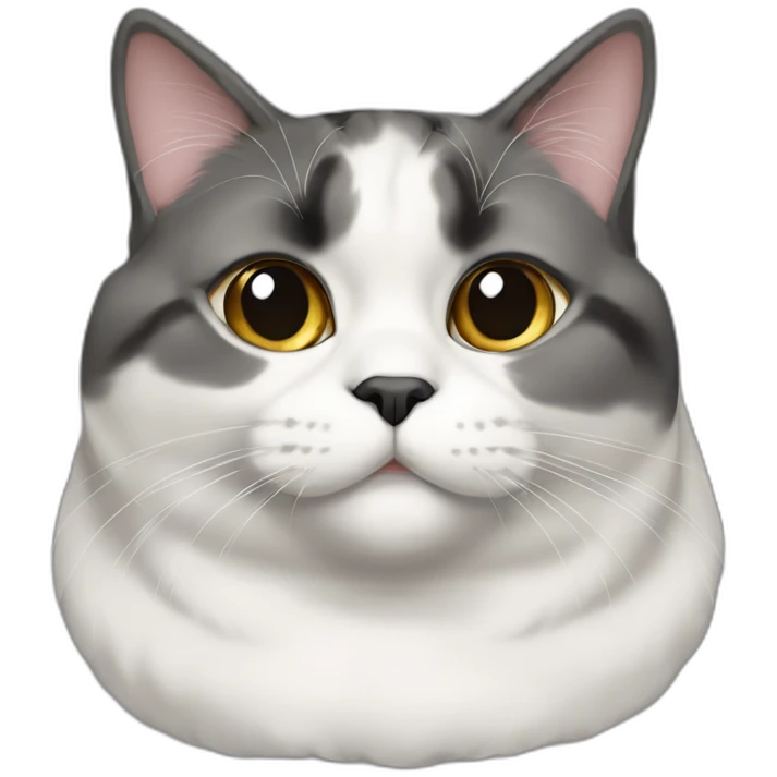 senior fat diluted calico cat, white chin, black nose, grey ears, grey and white emoji