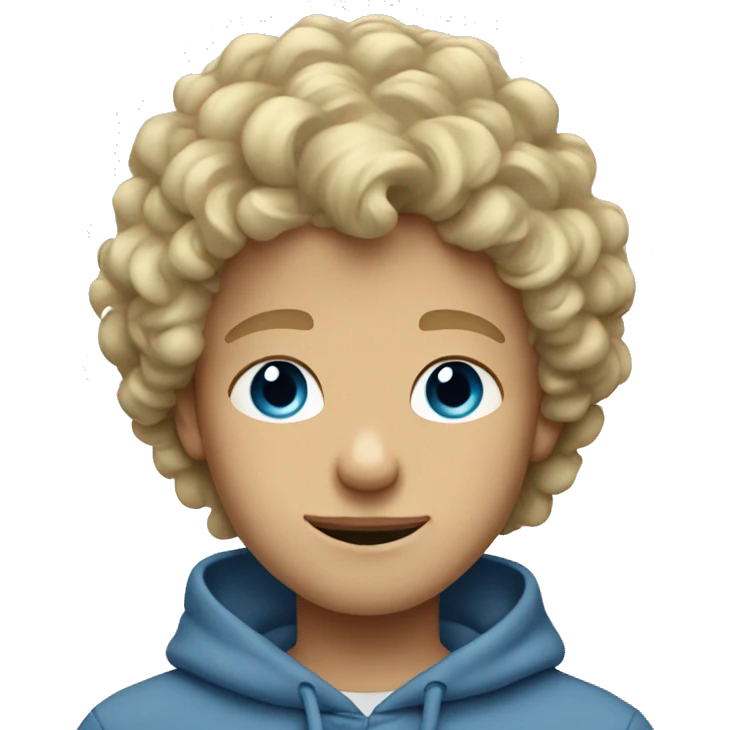 make a blond boy with curly hair and blue eyes and a grey sweatshirt on emoji
