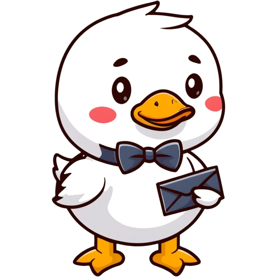 duck with bowtie holding birthday card emoji