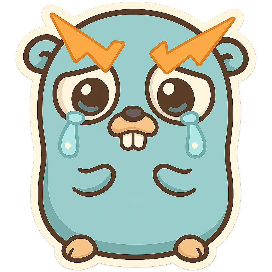 sad Traefik and Go (Golang) gopher logo combined, expressive, simple, iconic, cartoon style, clear emotion emoji