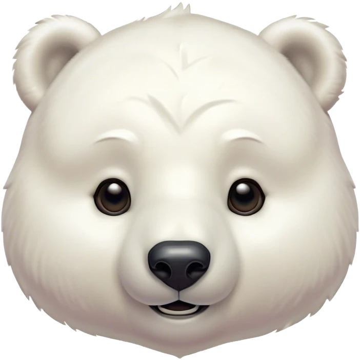Cinematic Cute Polar Bear Portrait Emoji, Head tilted playfully and inquisitively, with a glossy, plush coat accented by a gentle, blushing muzzle and round, sparkling eyes, Simplified yet irresistibly adorable features, highly detailed, glowing with a warm, friendly polar glow, high shine, affectionate and lively, stylized with a touch of endearing charm, soft glowing outline, capturing the essence of a mischievous yet loving polar cub that feels like it could tumble out of the screen into your arms! emoji