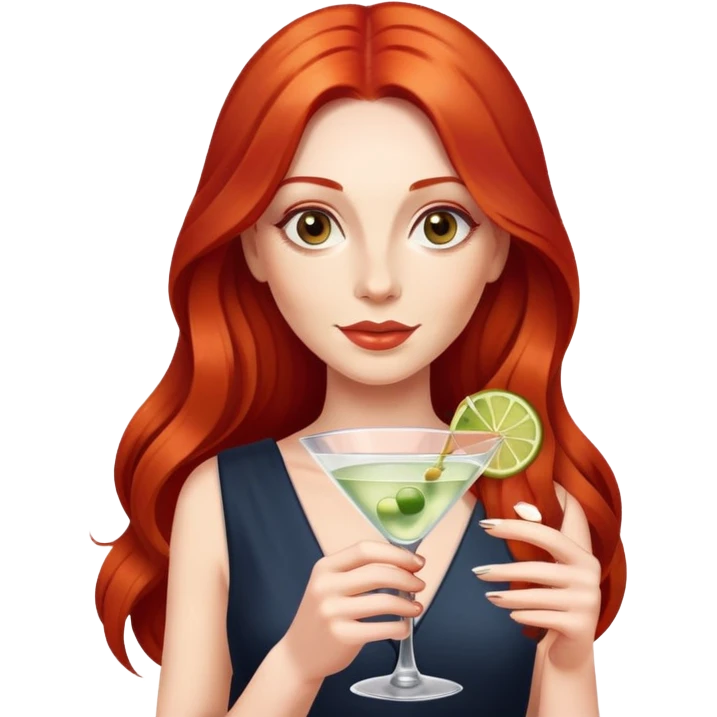 Holding a martini with long red hair emoji