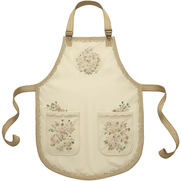 ivory apron with floral stitching and large pocket emoji