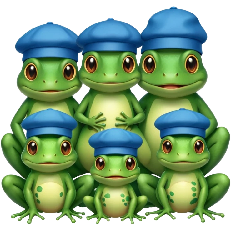 a family of frogs wearing blue hats, parent frogs and baby frogs emoji