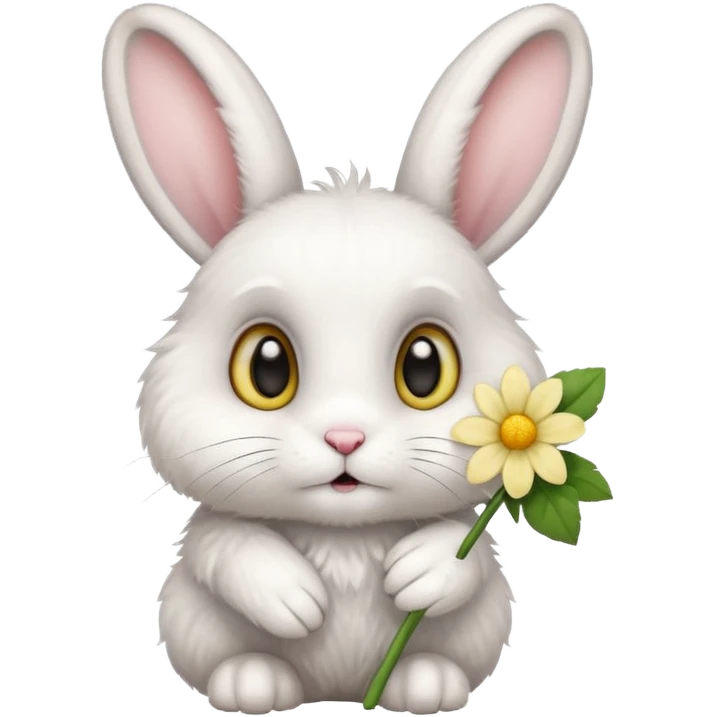 A cute Rabbit with a pale yellow flower on its ear emoji