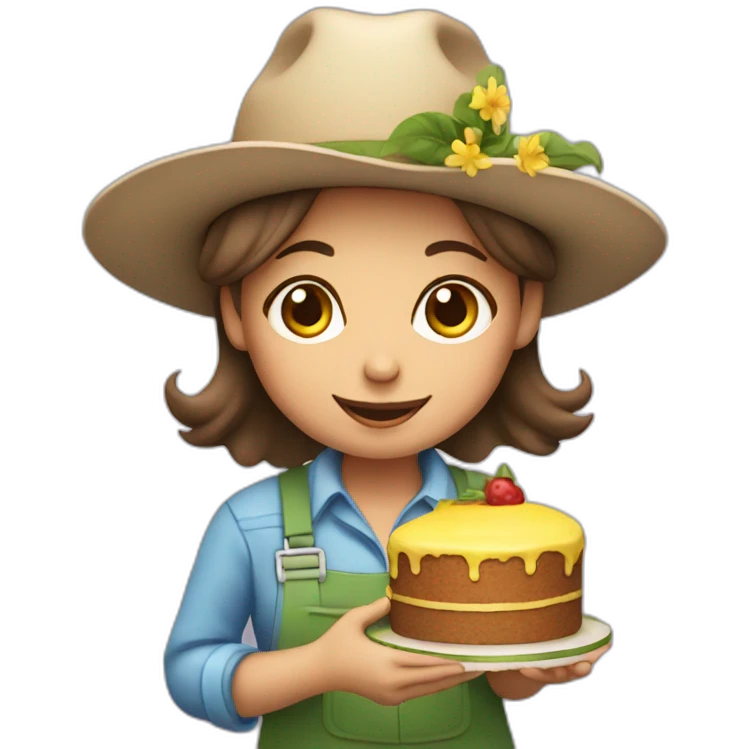 girl gardener in a hat with a cake emoji