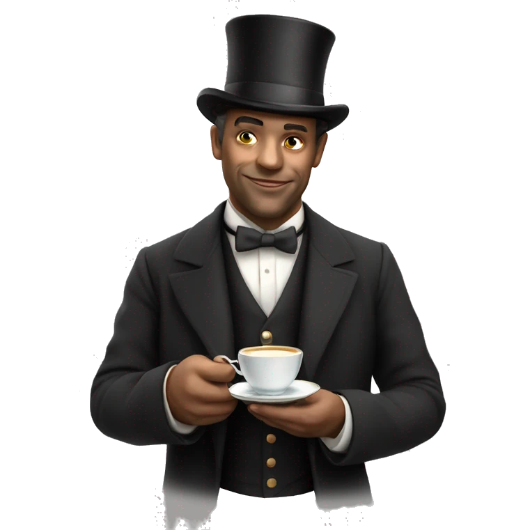 Photorealistic man A British gentleman in a monocle and a top hat with a cup of tea in his hand emoji