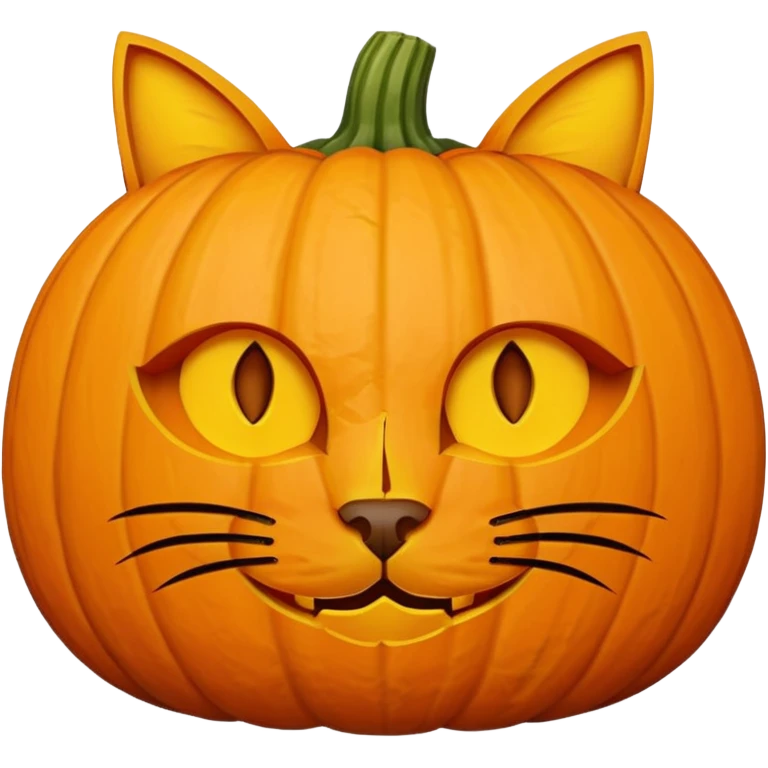 a pumpkin carved as a cat emoji